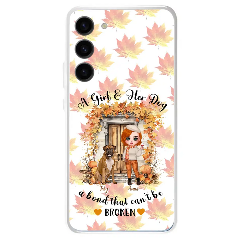 Personalized Fall And Dogs Phone Case - Gift Idea for Dog Lovers - Up to 6 Dogs - A Girl & Her Dogs A Bond That Can't Be Broken - Case For iPhone And Samsung