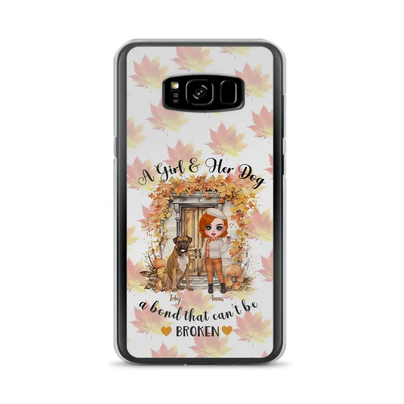 Personalized Fall And Dogs Phone Case - Gift Idea for Dog Lovers - Up to 6 Dogs - A Girl & Her Dogs A Bond That Can't Be Broken - Case For iPhone And Samsung