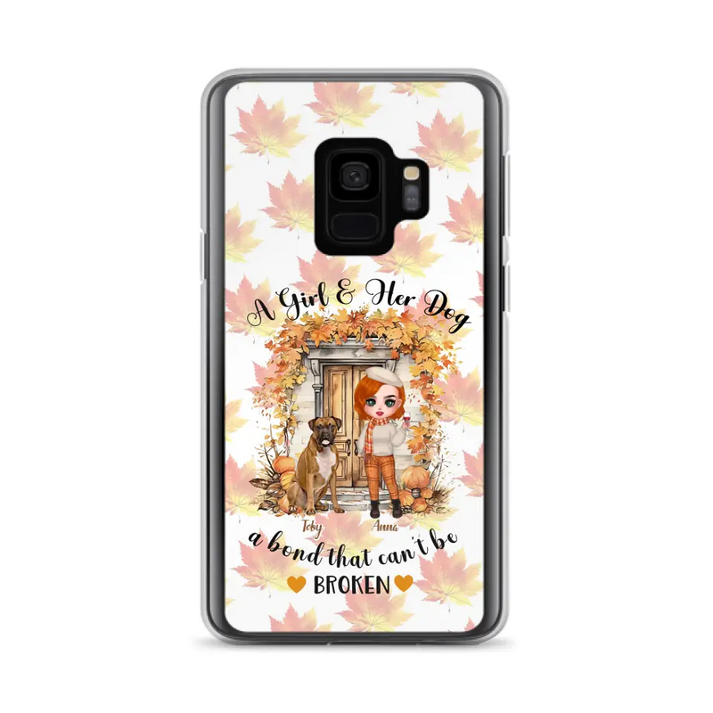 Personalized Fall And Dogs Phone Case - Gift Idea for Dog Lovers - Up to 6 Dogs - A Girl & Her Dogs A Bond That Can't Be Broken - Case For iPhone And Samsung