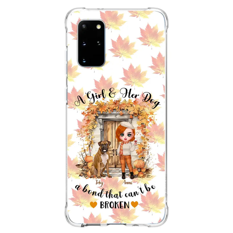 Personalized Fall And Dogs Phone Case - Gift Idea for Dog Lovers - Up to 6 Dogs - A Girl & Her Dogs A Bond That Can't Be Broken - Case For iPhone And Samsung