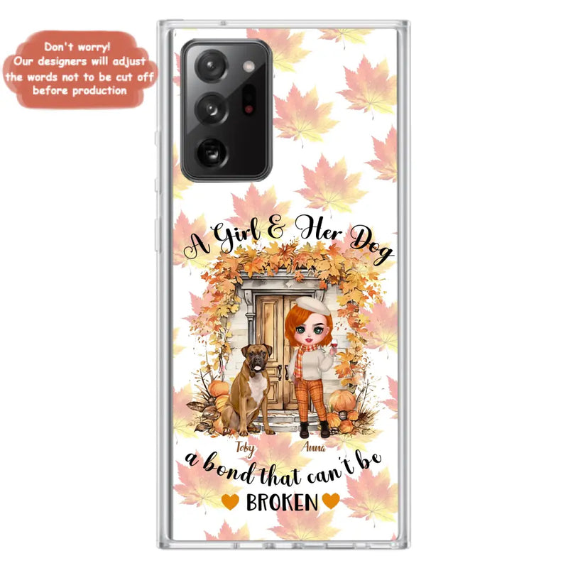 Personalized Fall And Dogs Phone Case - Gift Idea for Dog Lovers - Up to 6 Dogs - A Girl & Her Dogs A Bond That Can't Be Broken - Case For iPhone And Samsung
