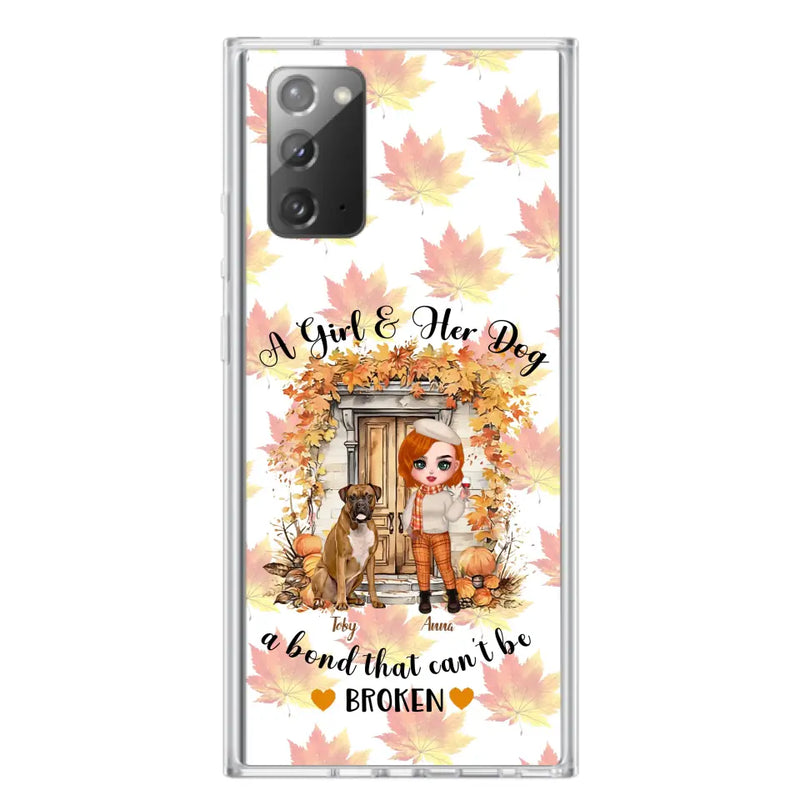 Personalized Fall And Dogs Phone Case - Gift Idea for Dog Lovers - Up to 6 Dogs - A Girl & Her Dogs A Bond That Can't Be Broken - Case For iPhone And Samsung