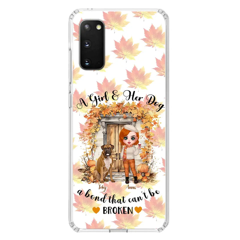Personalized Fall And Dogs Phone Case - Gift Idea for Dog Lovers - Up to 6 Dogs - A Girl & Her Dogs A Bond That Can't Be Broken - Case For iPhone And Samsung
