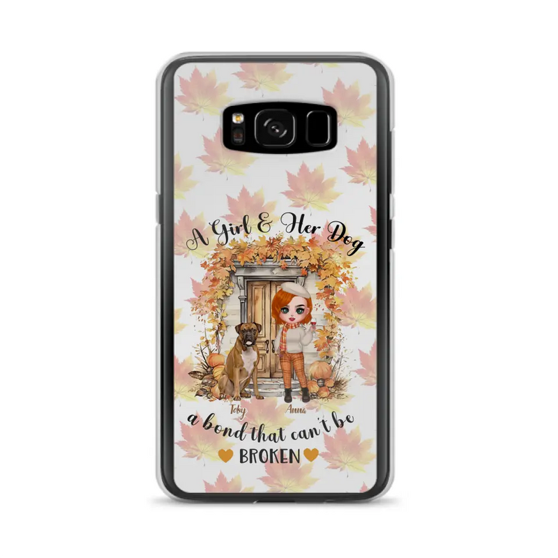 Personalized Fall And Dogs Phone Case - Gift Idea for Dog Lovers - Up to 6 Dogs - A Girl & Her Dogs A Bond That Can't Be Broken - Case For iPhone And Samsung