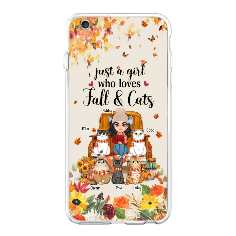 Personalized Cat Mom Autumn Phone Case - Gift Idea For Cat Owners - Up to 5 Cats - Case For iPhone/Samsung - Just A Girl Who Loves Fall & Cats