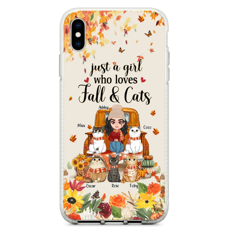 Personalized Cat Mom Autumn Phone Case - Gift Idea For Cat Owners - Up to 5 Cats - Case For iPhone/Samsung - Just A Girl Who Loves Fall & Cats