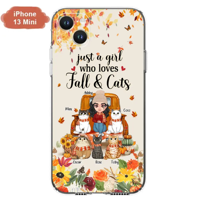 Personalized Cat Mom Autumn Phone Case - Gift Idea For Cat Owners - Up to 5 Cats - Case For iPhone/Samsung - Just A Girl Who Loves Fall & Cats