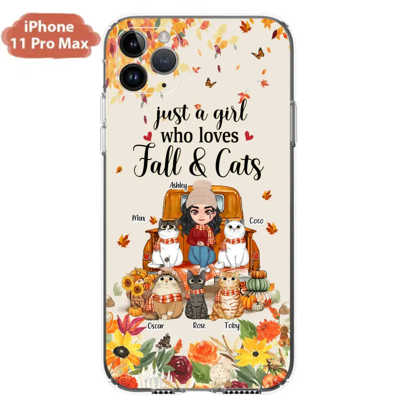 Personalized Cat Mom Autumn Phone Case - Gift Idea For Cat Owners - Up to 5 Cats - Case For iPhone/Samsung - Just A Girl Who Loves Fall & Cats