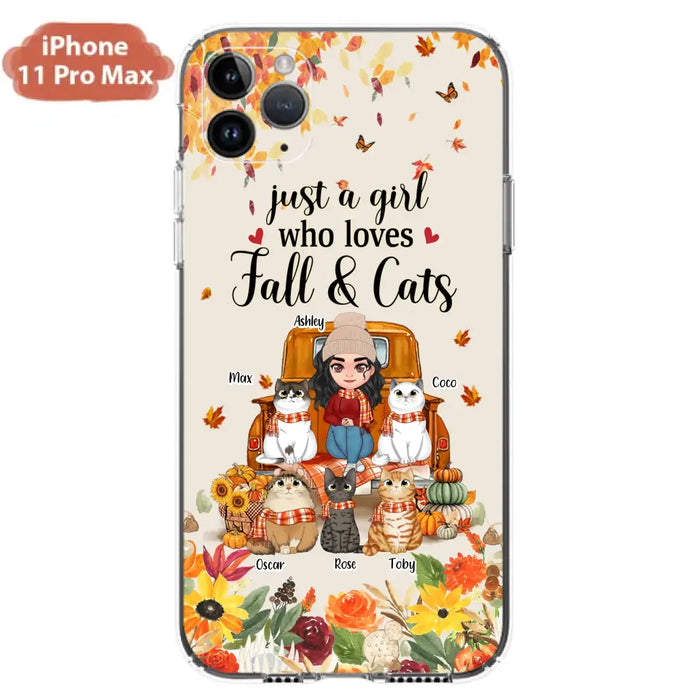 Custom Personalized Cat Mom Autumn Phone Case - Gift Idea For Cat Owners - Upto 5 Cats -  Case For iPhone/Samsung - Just A Girl Who Loves Fall & Cats