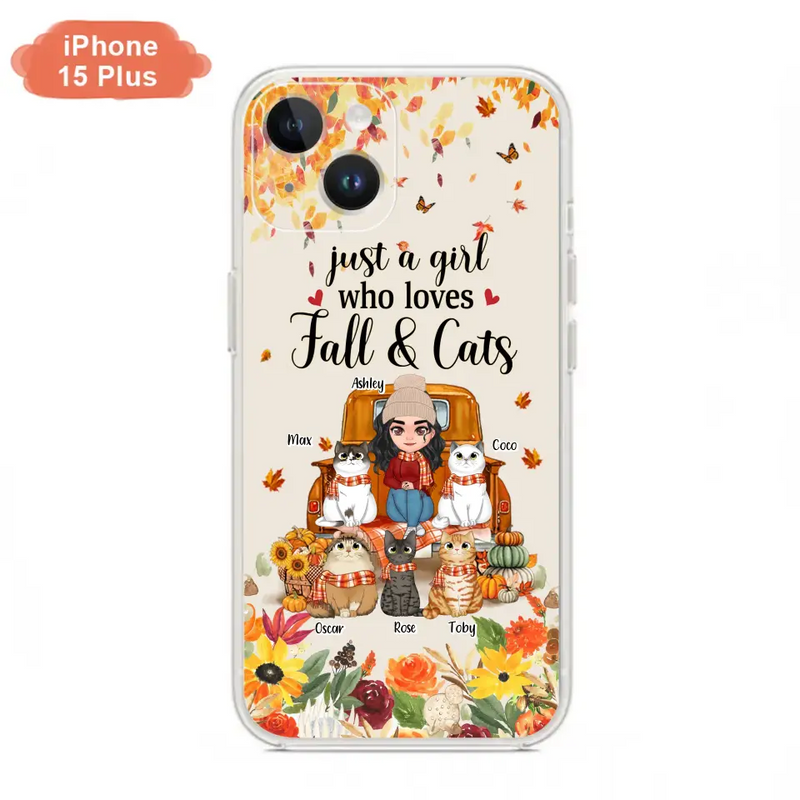 Personalized Cat Mom Autumn Phone Case - Gift Idea For Cat Owners - Up to 5 Cats - Case For iPhone/Samsung - Just A Girl Who Loves Fall & Cats