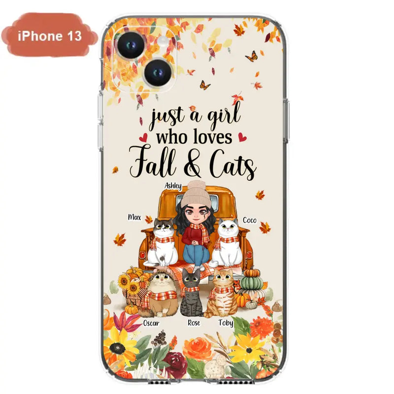 Personalized Cat Mom Autumn Phone Case - Gift Idea For Cat Owners - Up to 5 Cats - Case For iPhone/Samsung - Just A Girl Who Loves Fall & Cats