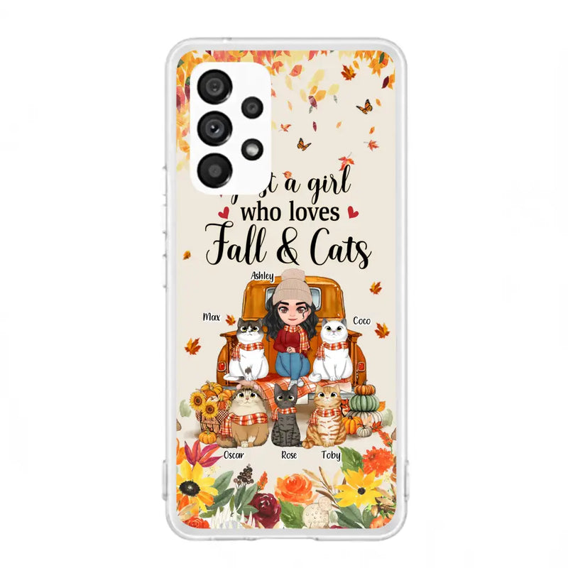 Personalized Cat Mom Autumn Phone Case - Gift Idea For Cat Owners - Up to 5 Cats - Case For iPhone/Samsung - Just A Girl Who Loves Fall & Cats