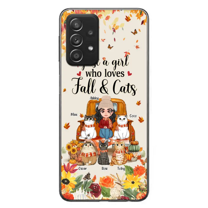 Custom Personalized Cat Mom Autumn Phone Case - Gift Idea For Cat Owners - Upto 5 Cats -  Case For iPhone/Samsung - Just A Girl Who Loves Fall & Cats