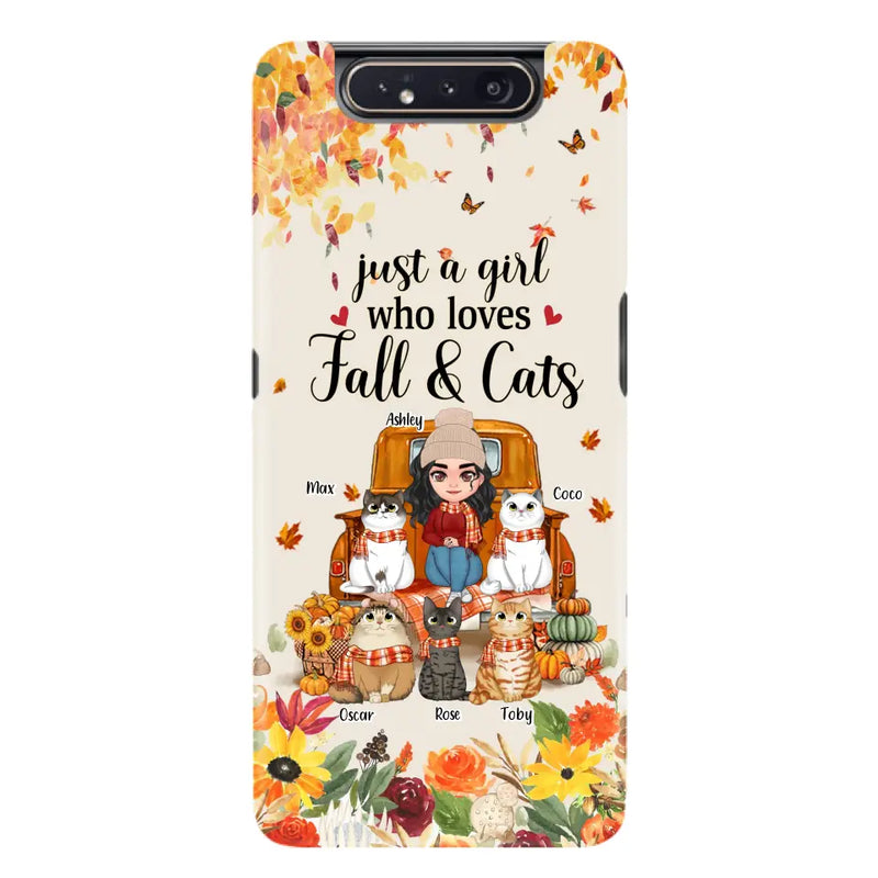 Personalized Cat Mom Autumn Phone Case - Gift Idea For Cat Owners - Up to 5 Cats - Case For iPhone/Samsung - Just A Girl Who Loves Fall & Cats