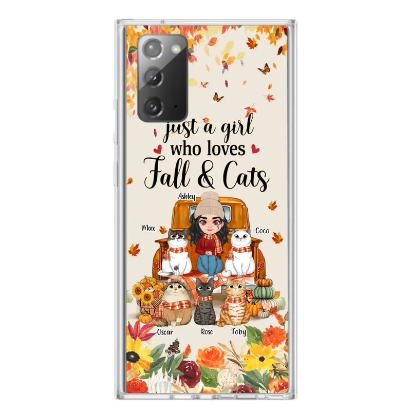 Personalized Cat Mom Autumn Phone Case - Gift Idea For Cat Owners - Up to 5 Cats - Case For iPhone/Samsung - Just A Girl Who Loves Fall & Cats