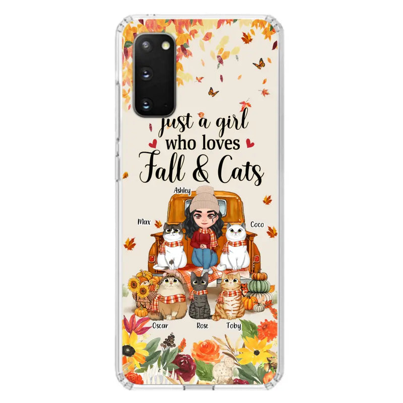 Personalized Cat Mom Autumn Phone Case - Gift Idea For Cat Owners - Up to 5 Cats - Case For iPhone/Samsung - Just A Girl Who Loves Fall & Cats