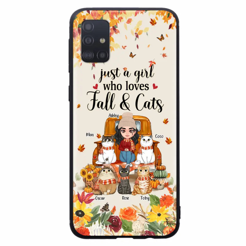 Personalized Cat Mom Autumn Phone Case - Gift Idea For Cat Owners - Up to 5 Cats - Case For iPhone/Samsung - Just A Girl Who Loves Fall & Cats