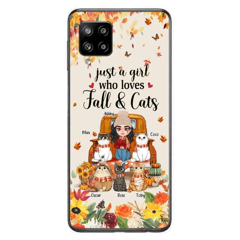 Personalized Cat Mom Autumn Phone Case - Gift Idea For Cat Owners - Up to 5 Cats - Case For iPhone/Samsung - Just A Girl Who Loves Fall & Cats
