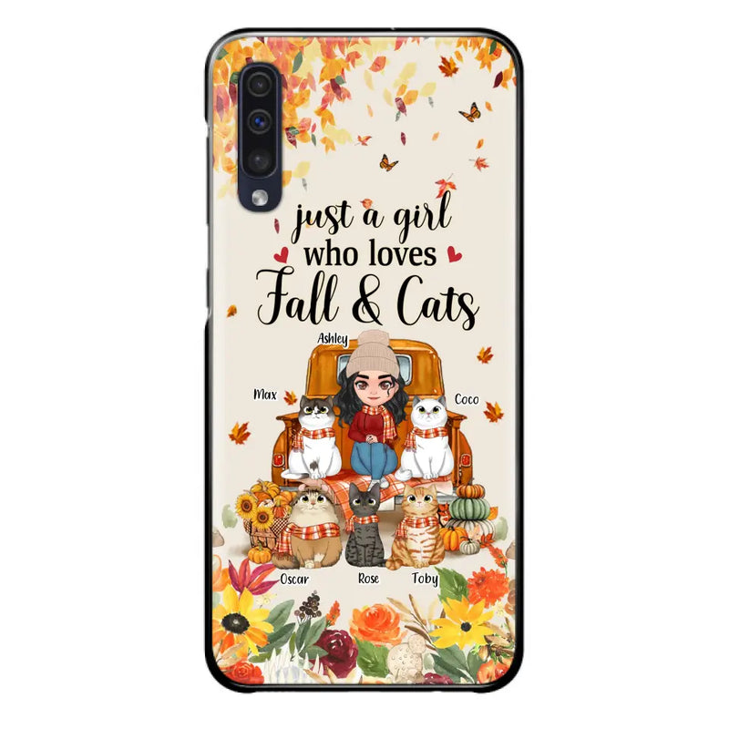 Personalized Cat Mom Autumn Phone Case - Gift Idea For Cat Owners - Up to 5 Cats - Case For iPhone/Samsung - Just A Girl Who Loves Fall & Cats