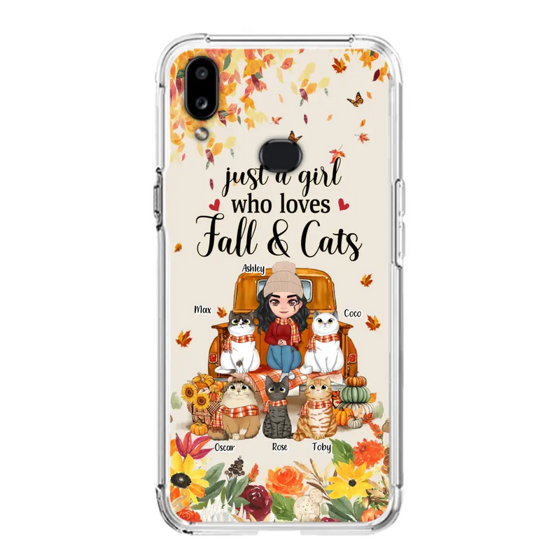 Personalized Cat Mom Autumn Phone Case - Gift Idea For Cat Owners - Up to 5 Cats - Case For iPhone/Samsung - Just A Girl Who Loves Fall & Cats
