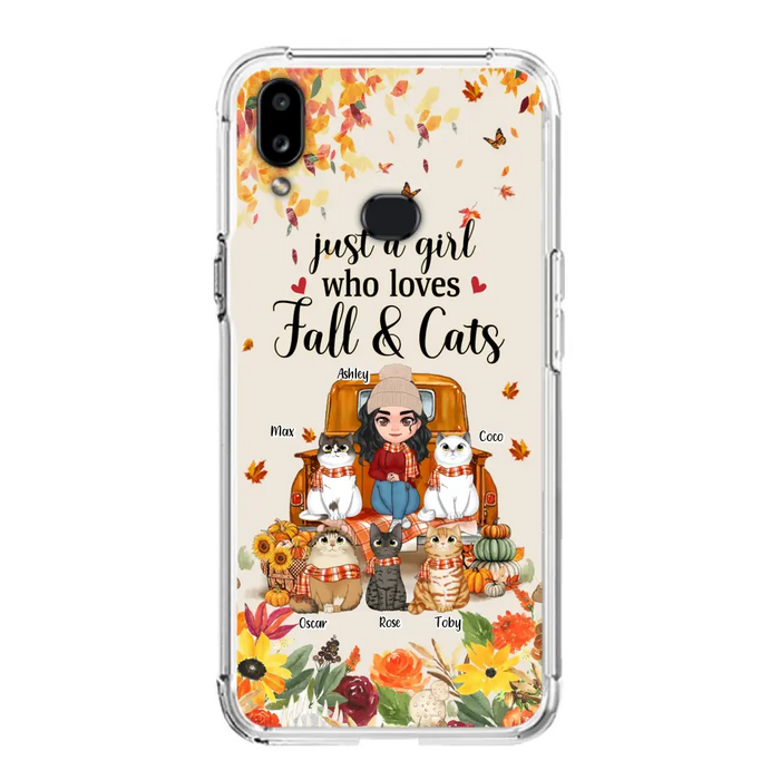 Custom Personalized Cat Mom Autumn Phone Case - Gift Idea For Cat Owners - Upto 5 Cats -  Case For iPhone/Samsung - Just A Girl Who Loves Fall & Cats