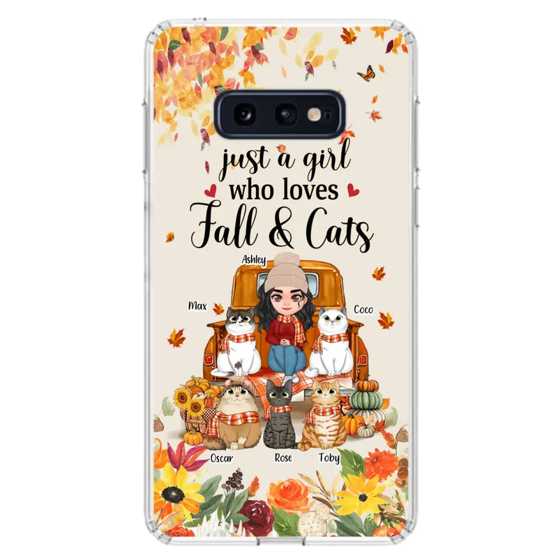 Personalized Cat Mom Autumn Phone Case - Gift Idea For Cat Owners - Up to 5 Cats - Case For iPhone/Samsung - Just A Girl Who Loves Fall & Cats