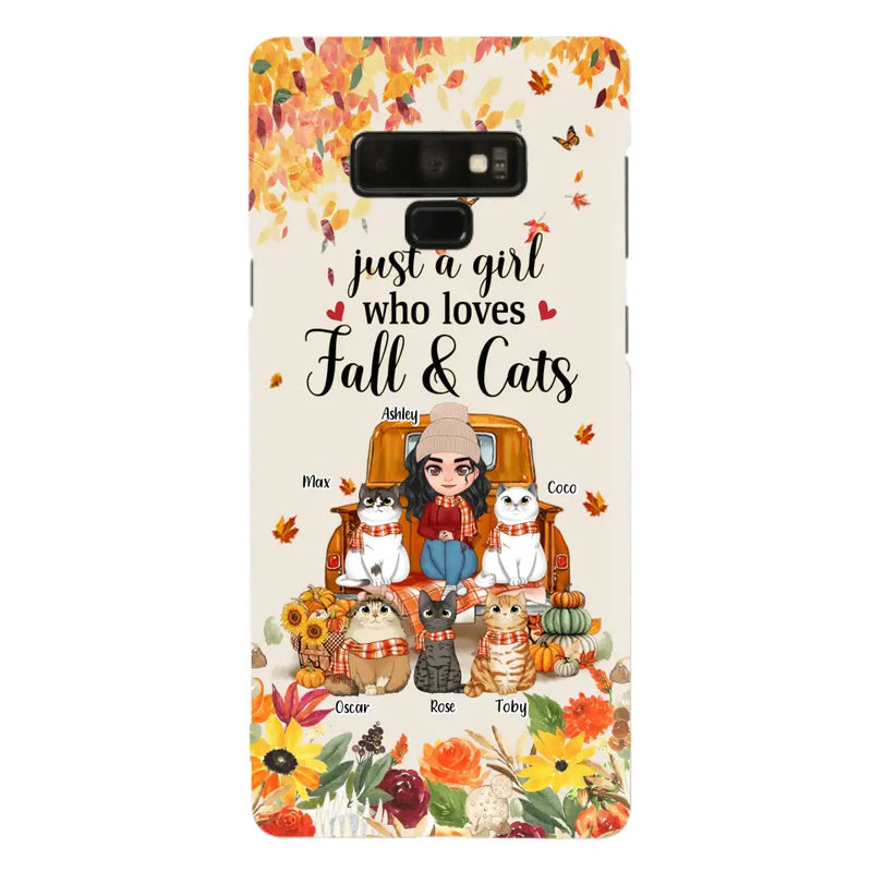 Personalized Cat Mom Autumn Phone Case - Gift Idea For Cat Owners - Up to 5 Cats - Case For iPhone/Samsung - Just A Girl Who Loves Fall & Cats
