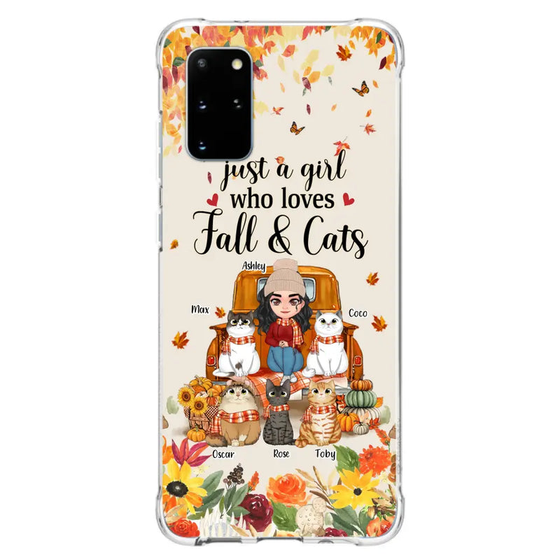 Personalized Cat Mom Autumn Phone Case - Gift Idea For Cat Owners - Up to 5 Cats - Case For iPhone/Samsung - Just A Girl Who Loves Fall & Cats