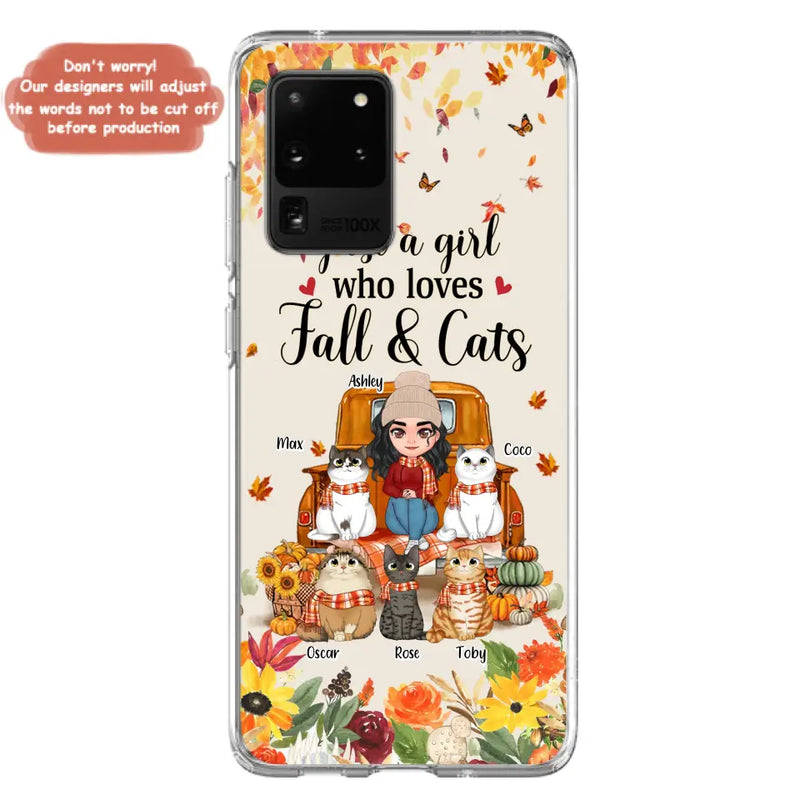 Personalized Cat Mom Autumn Phone Case - Gift Idea For Cat Owners - Up to 5 Cats - Case For iPhone/Samsung - Just A Girl Who Loves Fall & Cats