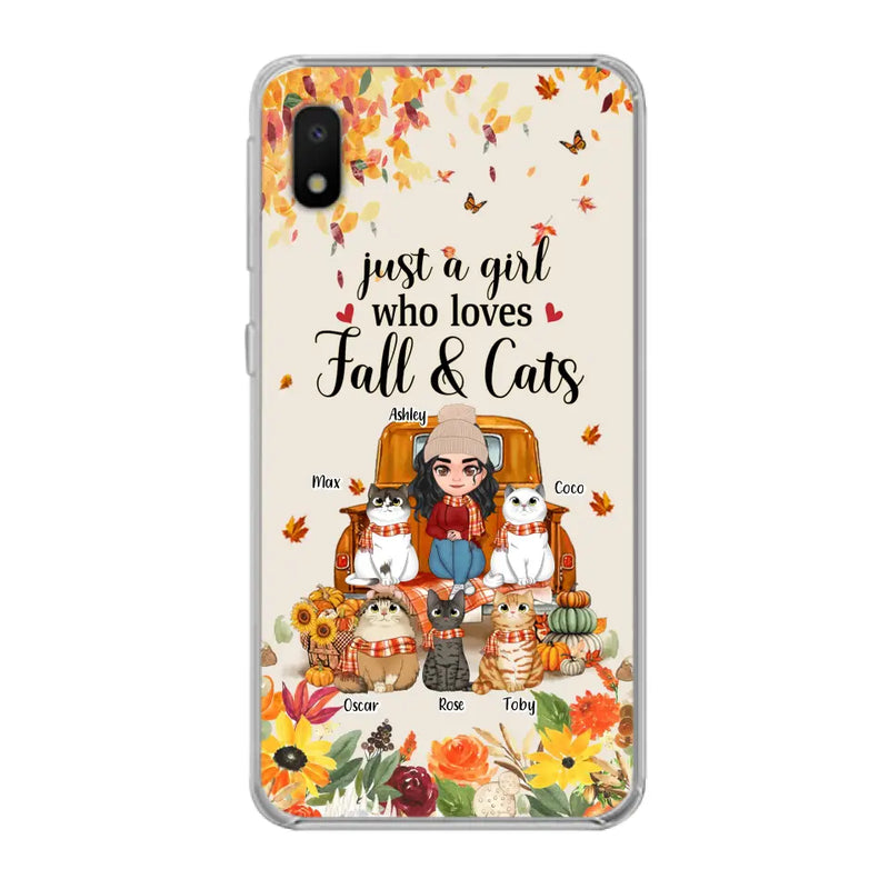Personalized Cat Mom Autumn Phone Case - Gift Idea For Cat Owners - Up to 5 Cats - Case For iPhone/Samsung - Just A Girl Who Loves Fall & Cats
