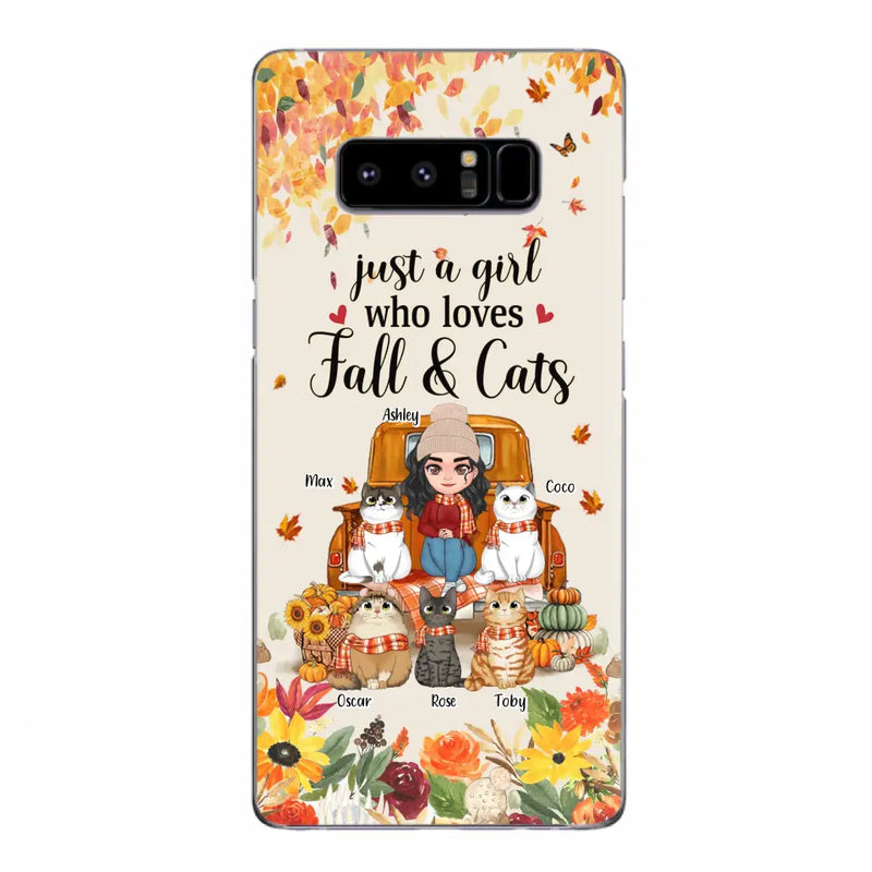 Personalized Cat Mom Autumn Phone Case - Gift Idea For Cat Owners - Up to 5 Cats - Case For iPhone/Samsung - Just A Girl Who Loves Fall & Cats