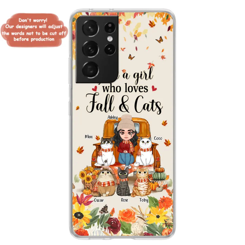 Personalized Cat Mom Autumn Phone Case - Gift Idea For Cat Owners - Up to 5 Cats - Case For iPhone/Samsung - Just A Girl Who Loves Fall & Cats