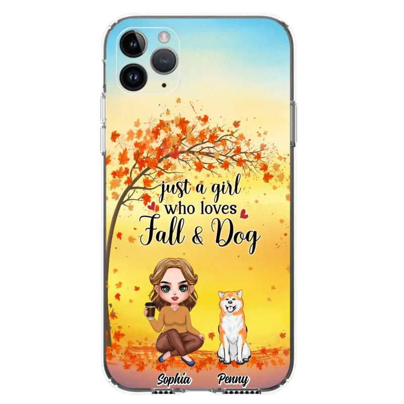 Personalized Dog Mom Phone Case - Gift Idea For Dog Lovers/Autumn Gift - Up to 4 Dogs - Just A Girl Who Loves Fall & Dogs - Case For iPhone/Samsung