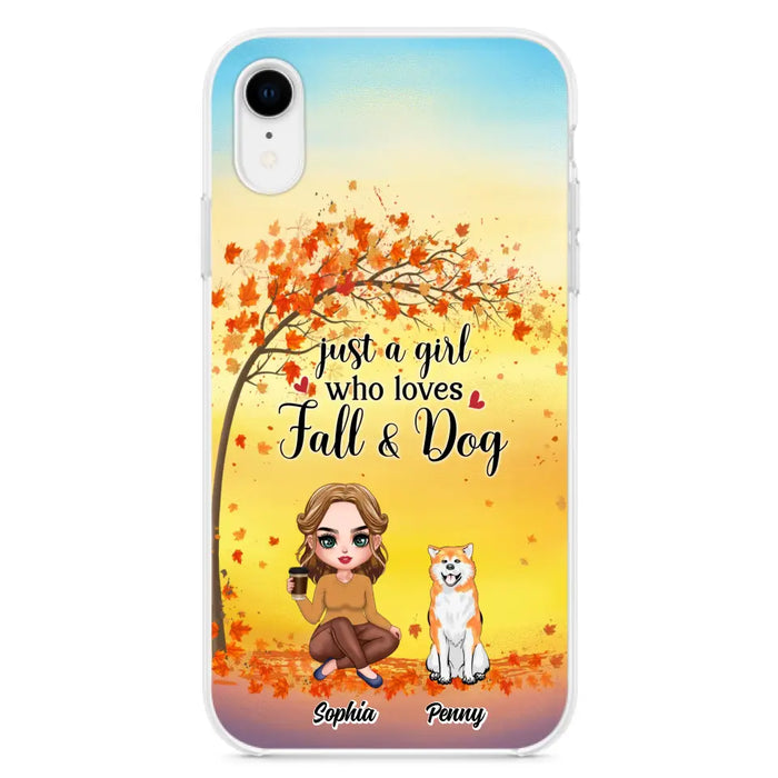 Custom Personalized Dog Mom Phone Case - Gift Idea For Dog Lovers/ Autumn Gift - Upto 4 Dogs - Just A Girl Who Loves Fall & Dogs - Case For iPhone/Samsung