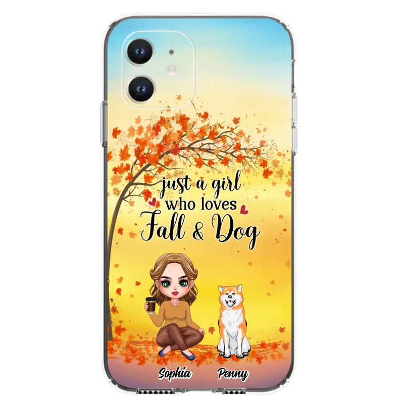 Personalized Dog Mom Phone Case - Gift Idea For Dog Lovers/Autumn Gift - Up to 4 Dogs - Just A Girl Who Loves Fall & Dogs - Case For iPhone/Samsung