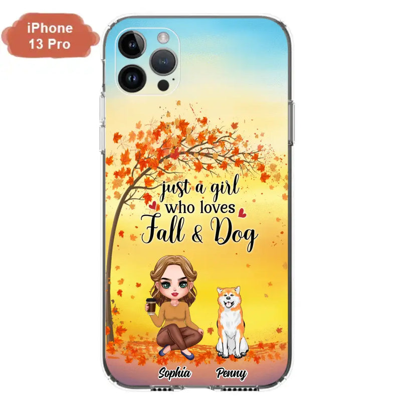 Personalized Dog Mom Phone Case - Gift Idea For Dog Lovers/Autumn Gift - Up to 4 Dogs - Just A Girl Who Loves Fall & Dogs - Case For iPhone/Samsung