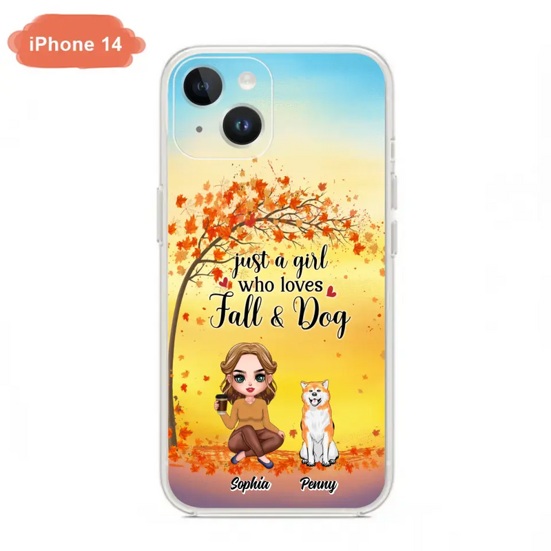 Personalized Dog Mom Phone Case - Gift Idea For Dog Lovers/Autumn Gift - Up to 4 Dogs - Just A Girl Who Loves Fall & Dogs - Case For iPhone/Samsung