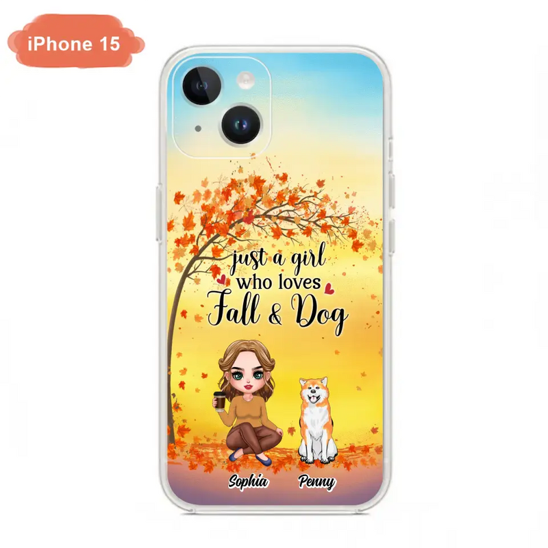 Personalized Dog Mom Phone Case - Gift Idea For Dog Lovers/Autumn Gift - Up to 4 Dogs - Just A Girl Who Loves Fall & Dogs - Case For iPhone/Samsung