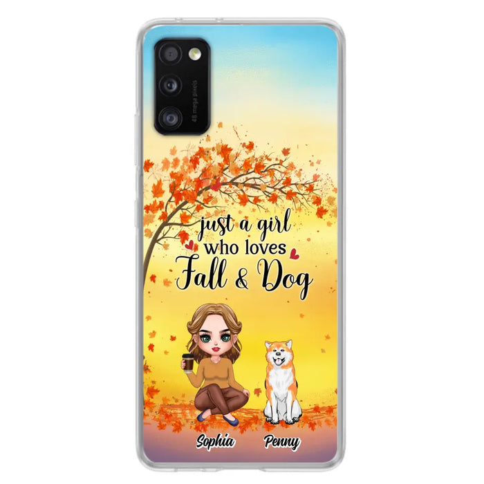 Custom Personalized Dog Mom Phone Case - Gift Idea For Dog Lovers/ Autumn Gift - Upto 4 Dogs - Just A Girl Who Loves Fall & Dogs - Case For iPhone/Samsung