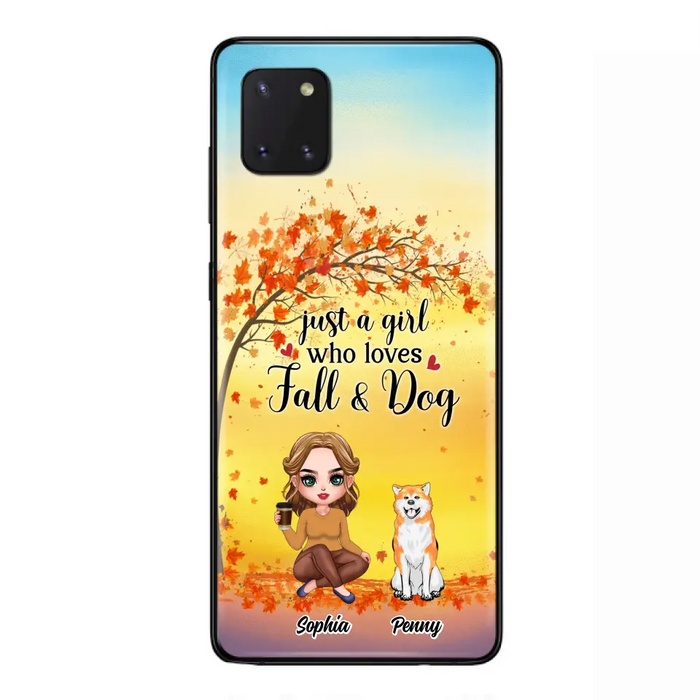 Custom Personalized Dog Mom Phone Case - Gift Idea For Dog Lovers/ Autumn Gift - Upto 4 Dogs - Just A Girl Who Loves Fall & Dogs - Case For iPhone/Samsung