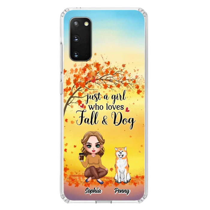 Custom Personalized Dog Mom Phone Case - Gift Idea For Dog Lovers/ Autumn Gift - Upto 4 Dogs - Just A Girl Who Loves Fall & Dogs - Case For iPhone/Samsung