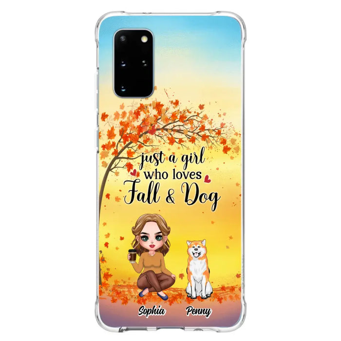 Custom Personalized Dog Mom Phone Case - Gift Idea For Dog Lovers/ Autumn Gift - Upto 4 Dogs - Just A Girl Who Loves Fall & Dogs - Case For iPhone/Samsung