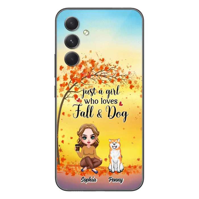 Custom Personalized Dog Mom Phone Case - Gift Idea For Dog Lovers/ Autumn Gift - Upto 4 Dogs - Just A Girl Who Loves Fall & Dogs - Case For iPhone/Samsung