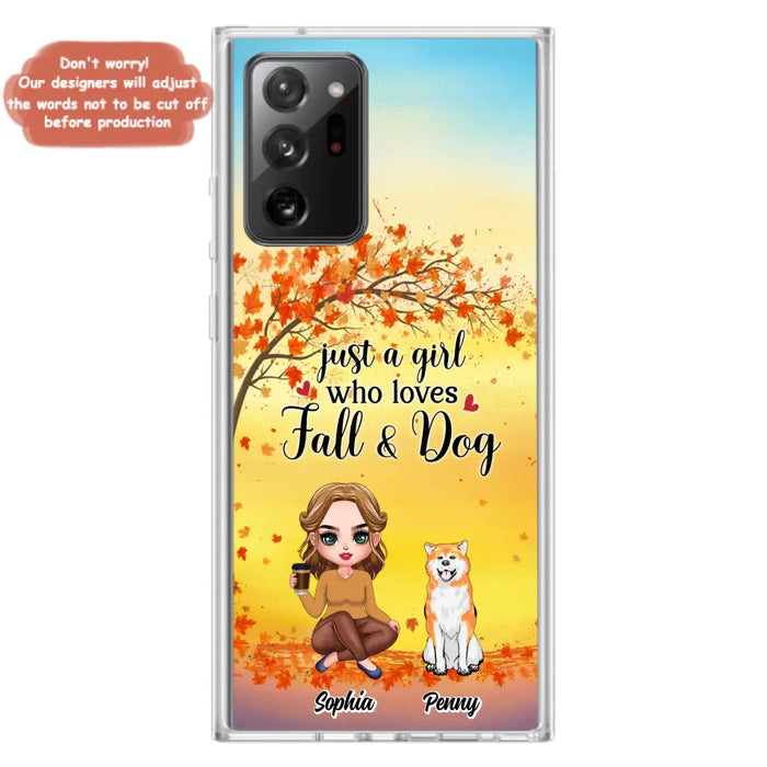 Custom Personalized Dog Mom Phone Case - Gift Idea For Dog Lovers/ Autumn Gift - Upto 4 Dogs - Just A Girl Who Loves Fall & Dogs - Case For iPhone/Samsung