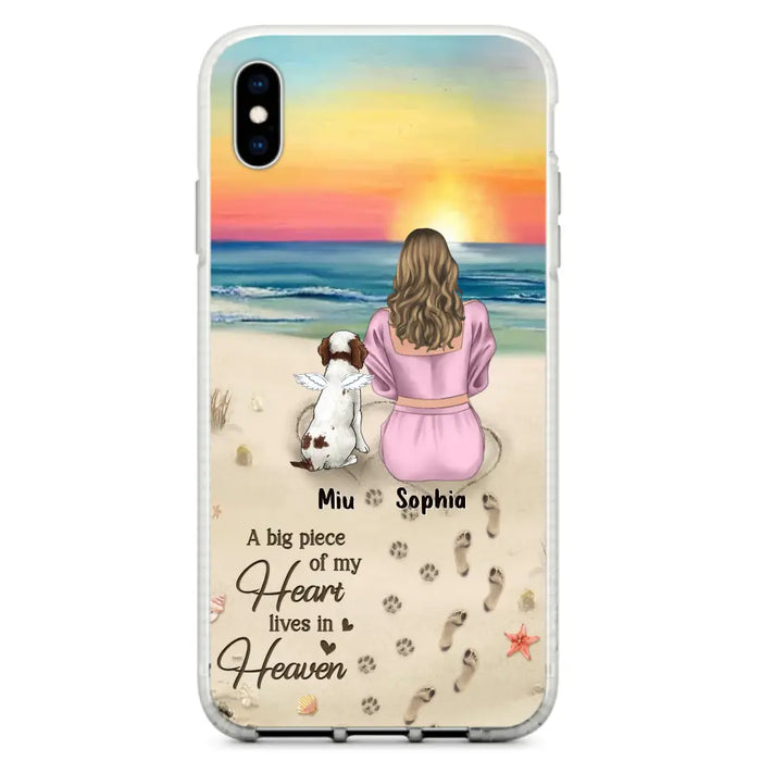 Custom Personalized Memorial Dog Mom Phone Case - Upto 3 Dogs - Memorial Gift Idea for Dog Owners - A Big Piece Of My Heart Lives In Heaven - Case for iPhone/Samsung