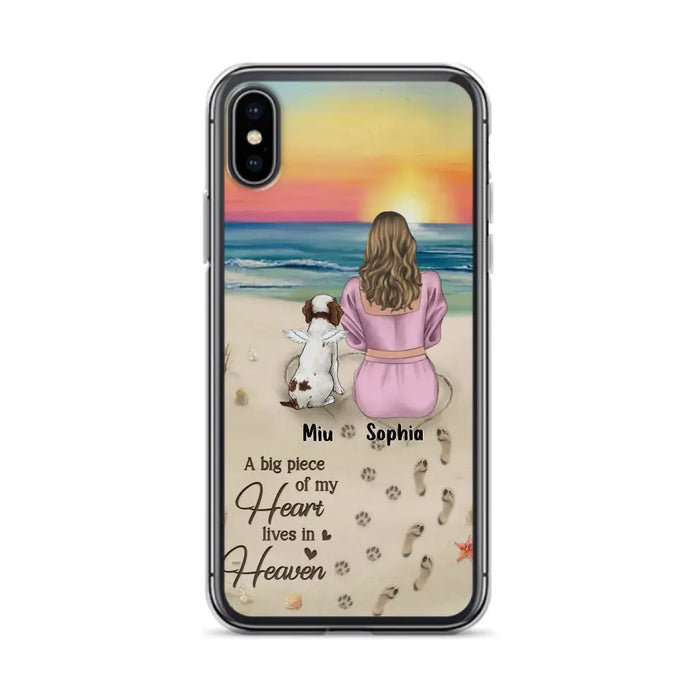 Custom Personalized Memorial Dog Mom Phone Case - Upto 3 Dogs - Memorial Gift Idea for Dog Owners - A Big Piece Of My Heart Lives In Heaven - Case for iPhone/Samsung