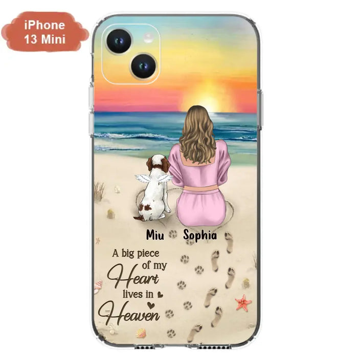 Custom Personalized Memorial Dog Mom Phone Case - Upto 3 Dogs - Memorial Gift Idea for Dog Owners - A Big Piece Of My Heart Lives In Heaven - Case for iPhone/Samsung