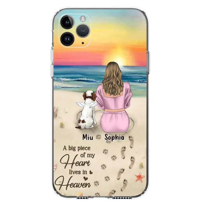 Custom Personalized Memorial Dog Mom Phone Case - Upto 3 Dogs - Memorial Gift Idea for Dog Owners - A Big Piece Of My Heart Lives In Heaven - Case for iPhone/Samsung