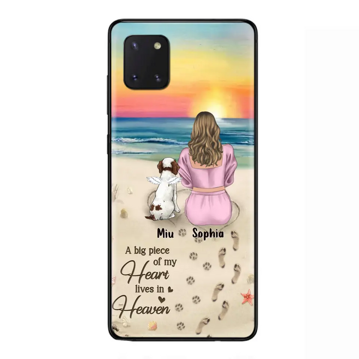 Custom Personalized Memorial Dog Mom Phone Case - Upto 3 Dogs - Memorial Gift Idea for Dog Owners - A Big Piece Of My Heart Lives In Heaven - Case for iPhone/Samsung