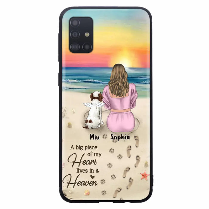 Custom Personalized Memorial Dog Mom Phone Case - Upto 3 Dogs - Memorial Gift Idea for Dog Owners - A Big Piece Of My Heart Lives In Heaven - Case for iPhone/Samsung